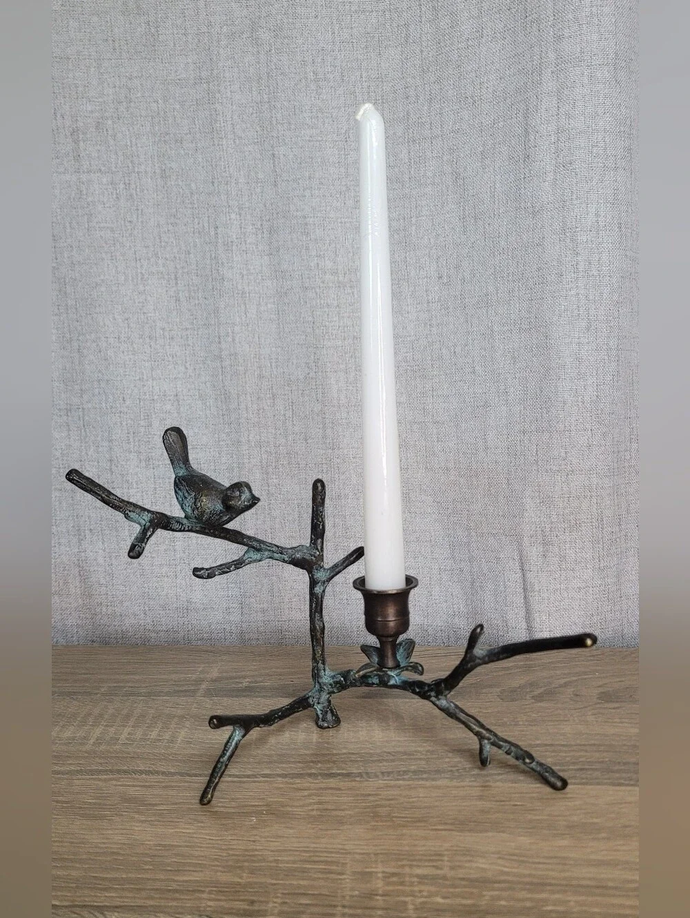 Decorative Bird Branch Candle Holder - Bronze/Patina
